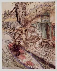 Tak to pod vašima nohama pozoroval Krtečka, když přecházel do člunu, z Wind in the Willows od Kennetha Grahama (1859 - 1932), hospoda. 1940 od Arthur Rackham