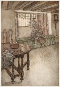 Za dveřmi byla podivná jména - podivné tváře v oknech - všechno bylo divné., od Ripa Van Winkla od Washington Irving, hospoda. 1910 od Arthur Rackham