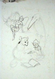 Studie pro Bookplate Emmy Williams Burlingham (pero, inkoust a akvarel na papíře) od Arthur Rackham
