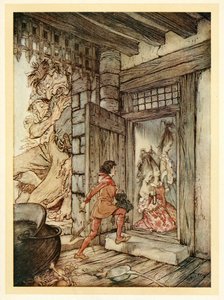 Jack vzal klíče od hradu a odemkl všechny dveře z hospody English Fairy Tales. 1922. od Arthur Rackham
