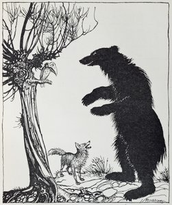 Medvěd a liška, ilustrace z "Ezopových bajek", vydalo nakladatelství Heinemann, 1912. od Arthur Rackham