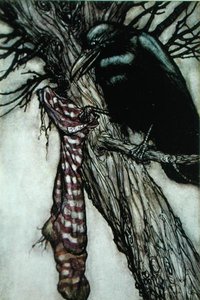 Vrána, ilustrace z „Petra Pana“ od J. M. Barrieho (1860-1937) (barevné lito) od Arthur Rackham