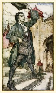 Císař z Liliputu hodnotí své vojáky z části I: Cesta do Liliputu v knize Gullivers Travels od Jonathana Swifta od Arthur Rackham