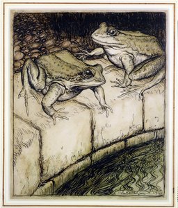 The Frogs and the Well, ilustrace z Ezopových bajek, vydáno 1912 (pero a inkoust a wc na papíře) od Arthur Rackham