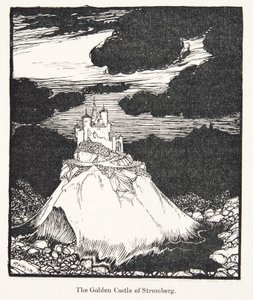 Zlatý zámek Stromberg, z Pohádek bratří Grimmů, hospoda. 1909 od Arthur Rackham