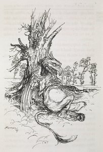 Gryphon sedí proti stromu od Arthur Rackham