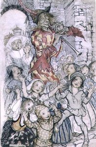 Krysař z Hamelnu, ilustrace k básni Roberta Browninga (1812-89) hospoda. 1934 (pero a inkoust, akvarel na papíře) od Arthur Rackham