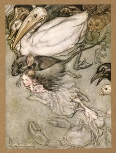 The Pool of Tears, z Alenčina dobrodružství v říši divů, Lewis Carroll, pub. 1907 od Arthur Rackham