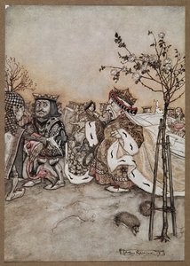 Srdcová královna křičí vztekle po hře kroket od Arthur Rackham