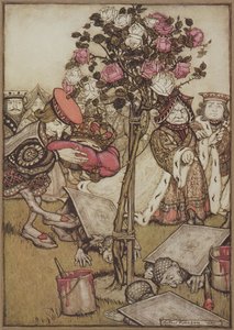Královna se od něj rozzlobeně odvrátila a řekla Knaveovi: „Obrať je“, z Alenčina dobrodružství v říši divů od Lewise Carrolla, hospoda. 1907 (barevné lito) od Arthur Rackham