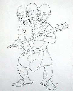 Tříhlavý obr (pero a inkoust na papíře) od Arthur Rackham