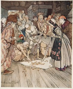 Stůl přání, Boží prdel a kyj v batohu, z Bratříčka a sestřičky a jiné pohádky bratří Grimmů, pub. 1917 od Arthur Rackham