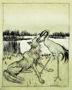 Vlk a jeřáb - Aesopsovy bajky, 1912 od Arthur Rackham