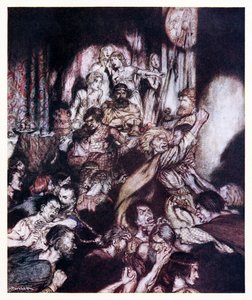 V hodovní síni panoval vřav. z Malé rvačky v irských pohádkách od Arthur Rackham