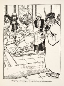 Hezká panna proskočila obruč lehce jako jelen, z Bratříčka a sestřičky a jiné pohádky bratří Grimmů, pub. 1917 (litho) od Arthur Rackham