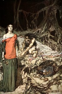 „Namlouvání Grimhildy, matky Hagenovy“, 1924. od Arthur Rackham