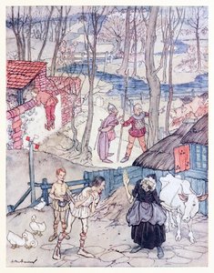 Nabídli krávu za každou nohu její krávy, ale ona tuto nabídku nepřijala, pokud Fiachna nezaplatila kauci. z Mongans Frenzy v irských pohádkách od Arthur Rackham