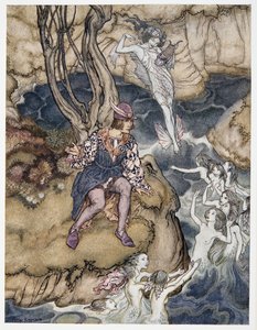 Tato hudba se plížila po vodách, ilustrace z hospody The Tempest Williama Shakespeara. 1926 od Arthur Rackham