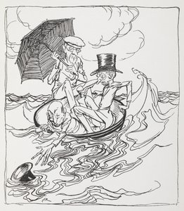 Tři muži v misce na moři. od Arthur Rackham