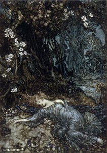 Titania, královna poplatků, spí. Ilustrace Arthur RACKHAM (1867-1939) pro Sen letní noci od Williama SHAKESPEARE od Arthur Rackham