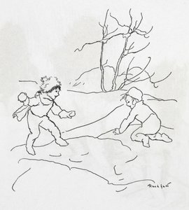Dvě děti mají sněhovou koulovačku od Arthur Rackham