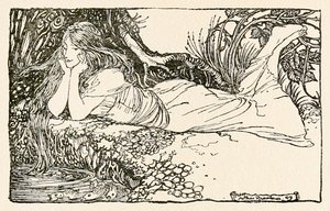Undine hledící do vody z ‚Undine‘ od Arthur Rackham