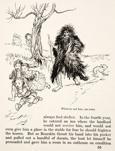 Kdo ho viděl, utekl, z Bratříčka a sestřičky a jiné pohádky bratří Grimmů, pub. 1917 (litho) od Arthur Rackham