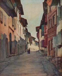 Baskicko: Ulice na Starém Městě, St Jean-Pied-de-Port (barevné lito)