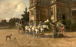 Čelní pohled na Wollaton Hall, Nottingham s koněm a kočárem, cca 1880-1906