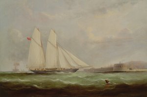 Škunerová jachta Esmeralda se blíží k Cherbourgu, 1861