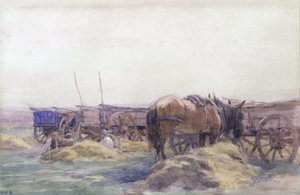 Vozíky na seno s koněm (akvarel na papíře) od Arthur Winter Shaw