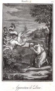 Bible - Mojžíš a hořící keř Mojžíšovi se z hořícího keře zjevuje Bůh. od Artist Unknown