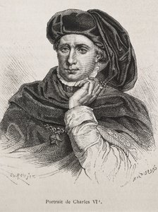 KAREL VI. francouzský, zvaný "Milovaný" (1368-1422). Francouzský král (1380-1422), dynastie Valois. Rytina. od Artist Unknown