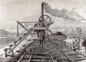 Výstavba Panamského průplavu. Bagrovací práce ve vesnici Culebra. Původní kresba Meltora Priora. Obrázek zveřejněn v "The Illustrated London News". Rytina. od Artist Unknown
