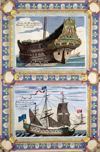 Obchodní lodě Nizozemské východoindické společnosti (kolorovaná rytina) od Artist Unknown