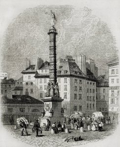 Paříž. Prodavači vody před fontánou na náměstí Chatelet (rytina) od Artist Unknown