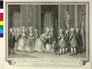 Královna Marie Antoinetta oznamuje Madame de Bellegarde 1777 propuštění svého chotě. od Artist Unknown