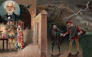 Rigoletto najme Sparafucila, aby zavraždil vévodu - 3. dějství, 4. scéna z opery Rigoletto od Giuseppe Verdiho od Artist Unknown