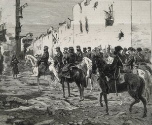 Španělsko. První republika (1873-1874). Kanton Cartagena. Generál José Lopez Dominguez v Cartageně po kapitulaci kantonálů. Obrázek zveřejněný v časopise "La Ilustracion Espanola y Americana". Lept. od Artist Unknown