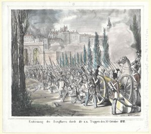 Bourání hradní brány k. k. jednotkami 31. října 1848 od Artist Unknown
