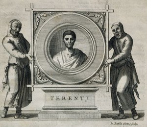 TERENCE, Publius Terentius Afer (190-154 př. n. l.). Dramatik v době římské republiky. Rytina. 1736. Rytina