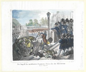Útok na k. k. Pěší pluk Nassau u Táborského mostu (Taborbruecke) 6. října 1848 od Artist Unknown