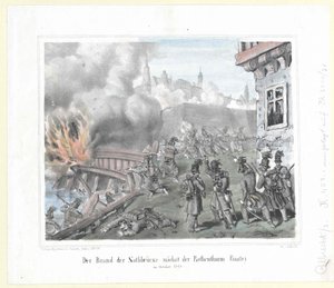 Požár Nothbruecke u Rothenthurmské bašty v říjnu 1848. od Artist Unknown