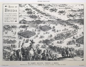 The campo espanol frente a Breda: direct reproduction of the sexto fragmento del grabado de Callot "Le Siege de Breda" (Španělský venkov a Breda: přímá replika šesté části Callotovy rytiny "Le Siege de Breda") od Artist Unknown