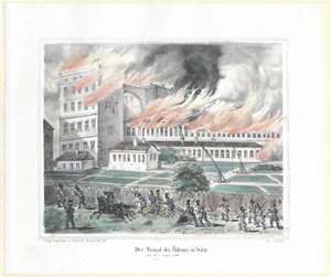 Zapálení vídeňského Odeonu 28. října 1848 od Artist Unknown