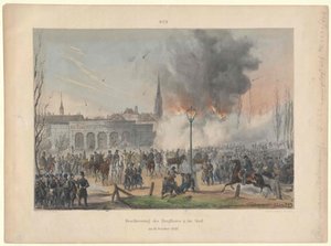 Vídeňské bombardování hradní brány a města v 31. října 1848 od Artist Unknown
