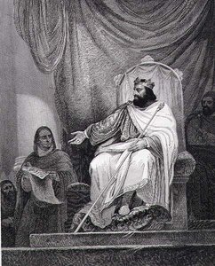 Karel Veliký (742-814) vydávající kapituly v Herstalu v roce 779, ryl Leclerc (rytina) od Ary (after) Scheffer
