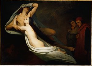 Stíny Francesca da Rimini a Paola Malatesty se zjevují Dantovi a Vergiliovi ... od Ary Scheffer