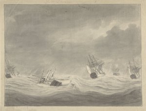 Potopení lodi De Unie pod vedením kapitána Graafa van Welderena v Severním moři, 19. října 1782 od Ary van Wanum