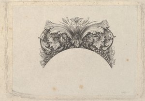 Obloukový rámovací prvek pro bankovku, s akanty a listy vinné révy, lilie a hrozny..., ca. 1824-37.